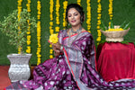 Thumbnail for Jyoti Fashion Women's Wine Soft Handloom Silk Zari Woven Saree with Blouse - Distacart