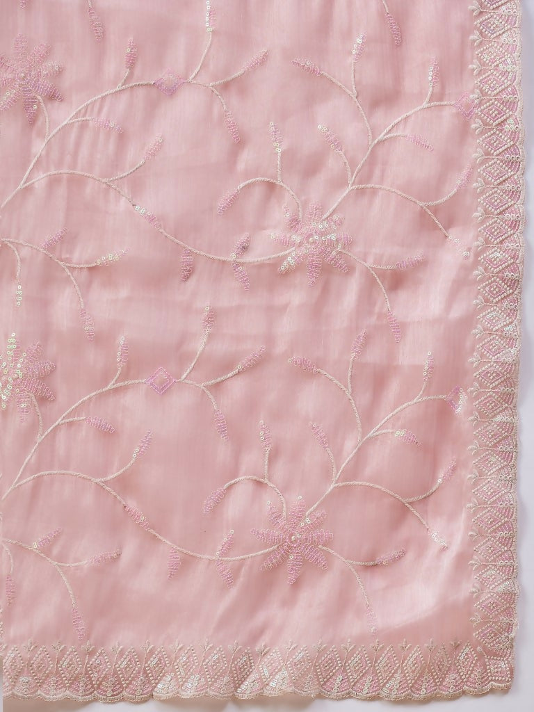 Peach Tissue Slub Embroidered Saree with Unstitched Blouse - Vairagi - Distacart