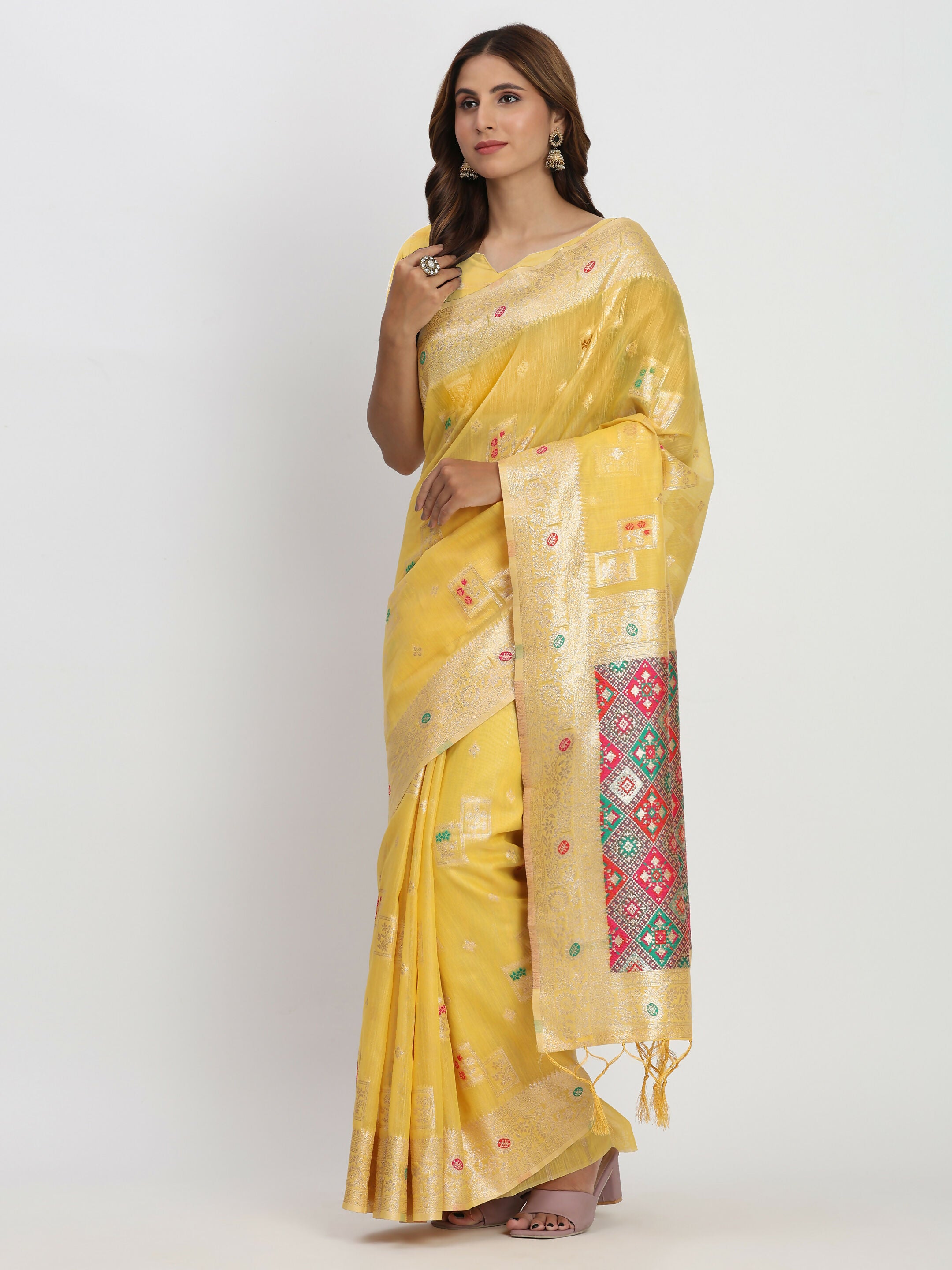 Astita Linen Cotton Yellow Saree