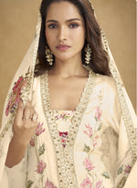 Thumbnail for Vegaa Fashion Cream Floral Slit Style Designer Kurta Palazzo Suit