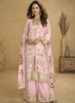 Thumbnail for Vegaa Fashion Light Pink Floral Slit Style Designer Kurta Palazzo Suit