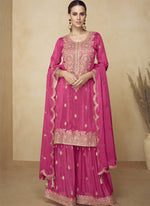 Thumbnail for Vegaa Fashion Pink Embroidered And Hand Work Kurta Palazzo Suit