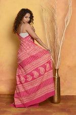 Thumbnail for Very Much Indian Pure Cotton - Natural Dyes Handblock Printed Saree - Pink - Distacart