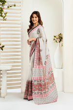 Thumbnail for Vastranavya Green Digital Printed Linen Ready To Wear Designer Saree with Unstitched Blouse - Distacart