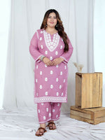 Thumbnail for Miravan Womens Plus Size Pink Embroidered Kurta With Palazzo - Distacart