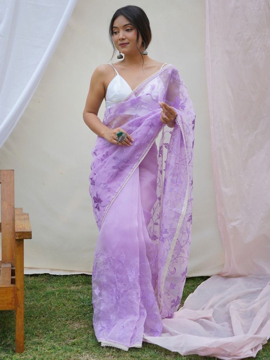 Anouk Floral Embroidered Organza Saree - Distacart