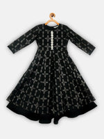 Thumbnail for Ahalyaa Black Chanderi Gold Foil Printed Kids Dress For Girls - Distacart