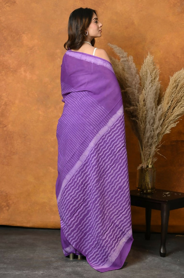 Very Much Indian Pure Cotton Handblock Printed Saree With Natural Dyes - Purple - Distacart