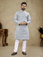 Thumbnail for Anaita Grey Lucknowi Work Silk Straight Kurta - Distacart