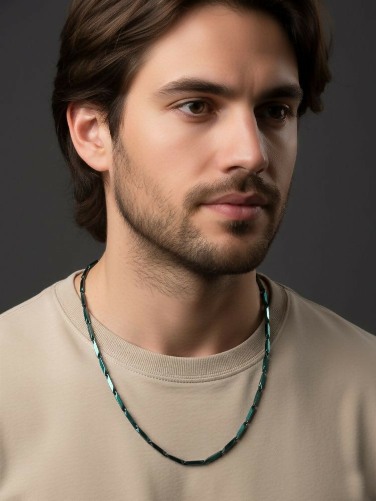NVR Men's Handcrafted Green Rhodium Plated Chain - Distacart