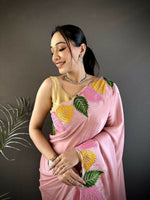 Thumbnail for Prime Volt Multicolor Leaf Embroidery Rangoli Silk Saree with Scalloped Border-Pink - Dista