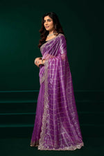Thumbnail for Joban Fashion Lavender Net Party Wear Sarees - Distacart