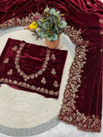 Thumbnail for Joban Fashion Maroon 9000 Velvet Party Wear Sarees - Distacart
