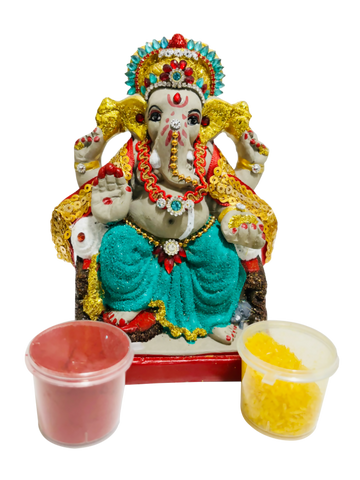 Eco-Friendly Ganesh Idol Small (Non-Toxic Colors) With Kumkum & Akshat - Distacart
