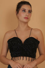 Thumbnail for Joban Fashion Silk Pearl And Beads Hand Embroidery Padded Blouse - Black