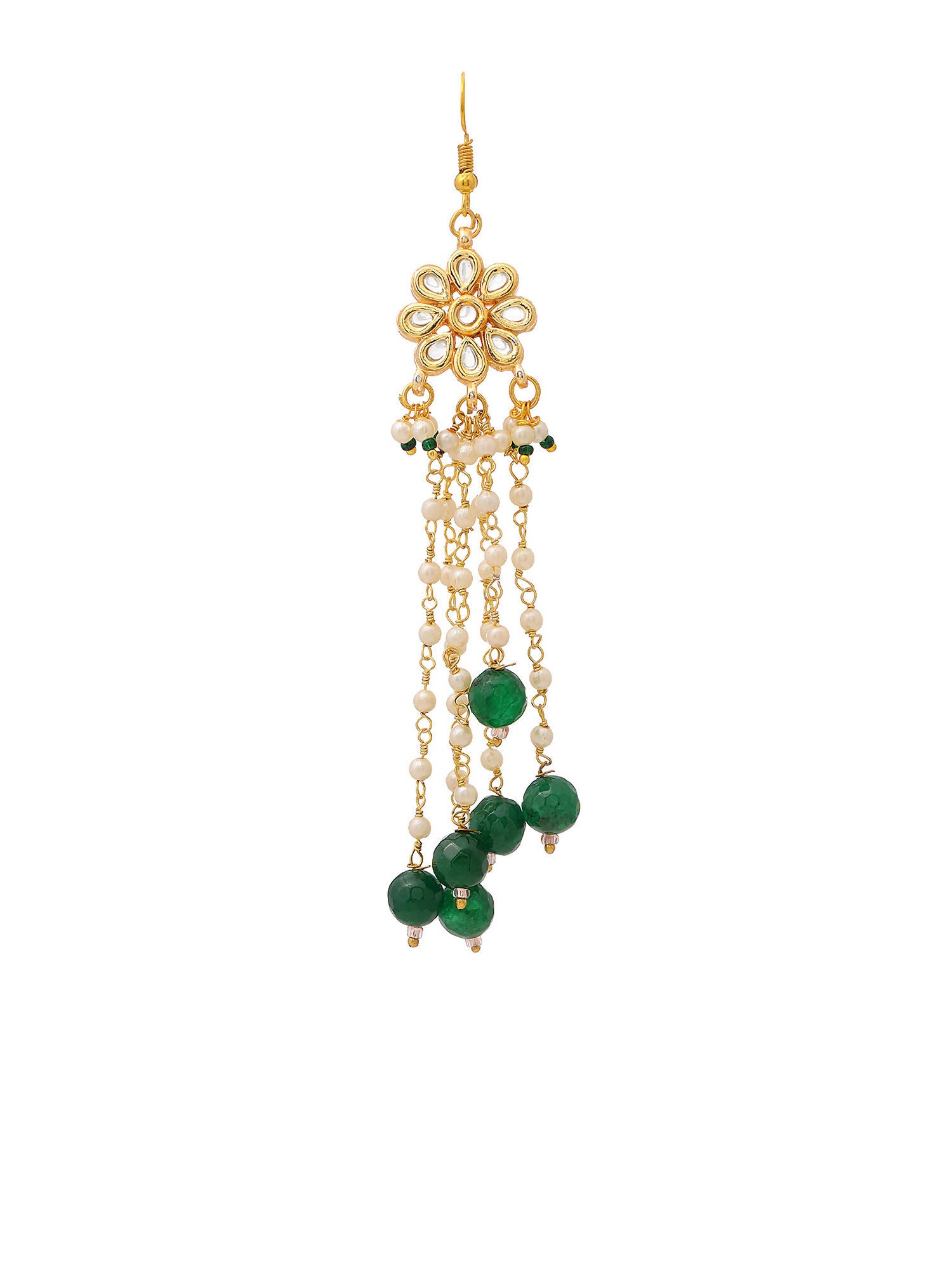 Ruby Raang Gold Flower Kundan & Green Stone Hair Jewelry