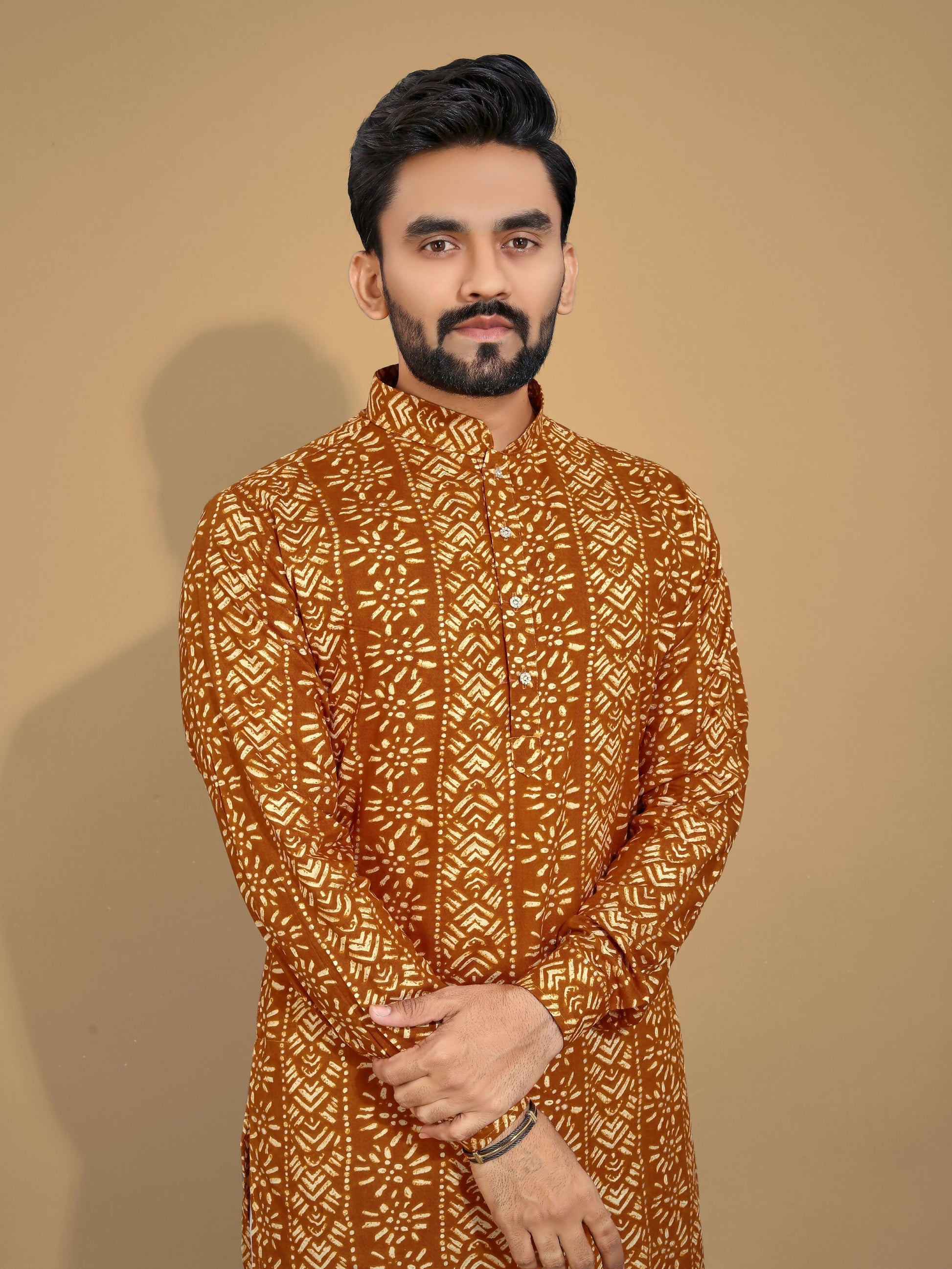 Anaita Mustard Printed Cotton Straight Kurta - Distacart