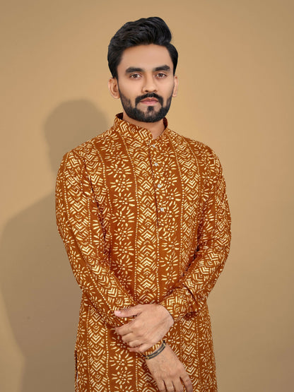 Anaita Mustard Printed Cotton Straight Kurta - Distacart