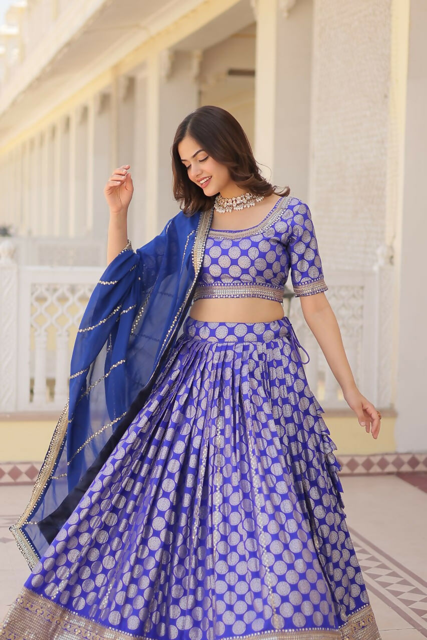 Preksha Creation Pure Dyable Viscose Jacquard With Embroidered Sequins Work Women Lehenga Choli - Blue - Distacart