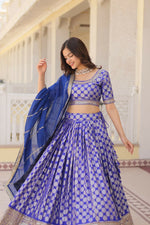 Thumbnail for Preksha Creation Pure Dyable Viscose Jacquard With Embroidered Sequins Work Women Lehenga Choli - Blue - Distacart
