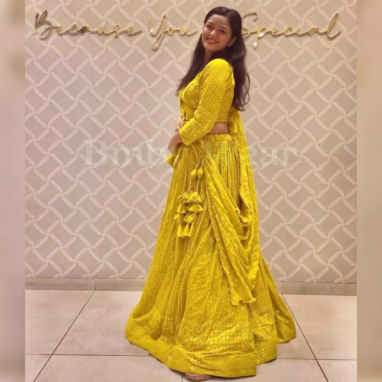 Jyoti Fashion Women's Yellow Faux Georgette 3MM Sequins Embroidered Designer Lehenga Choli Set - Distacart