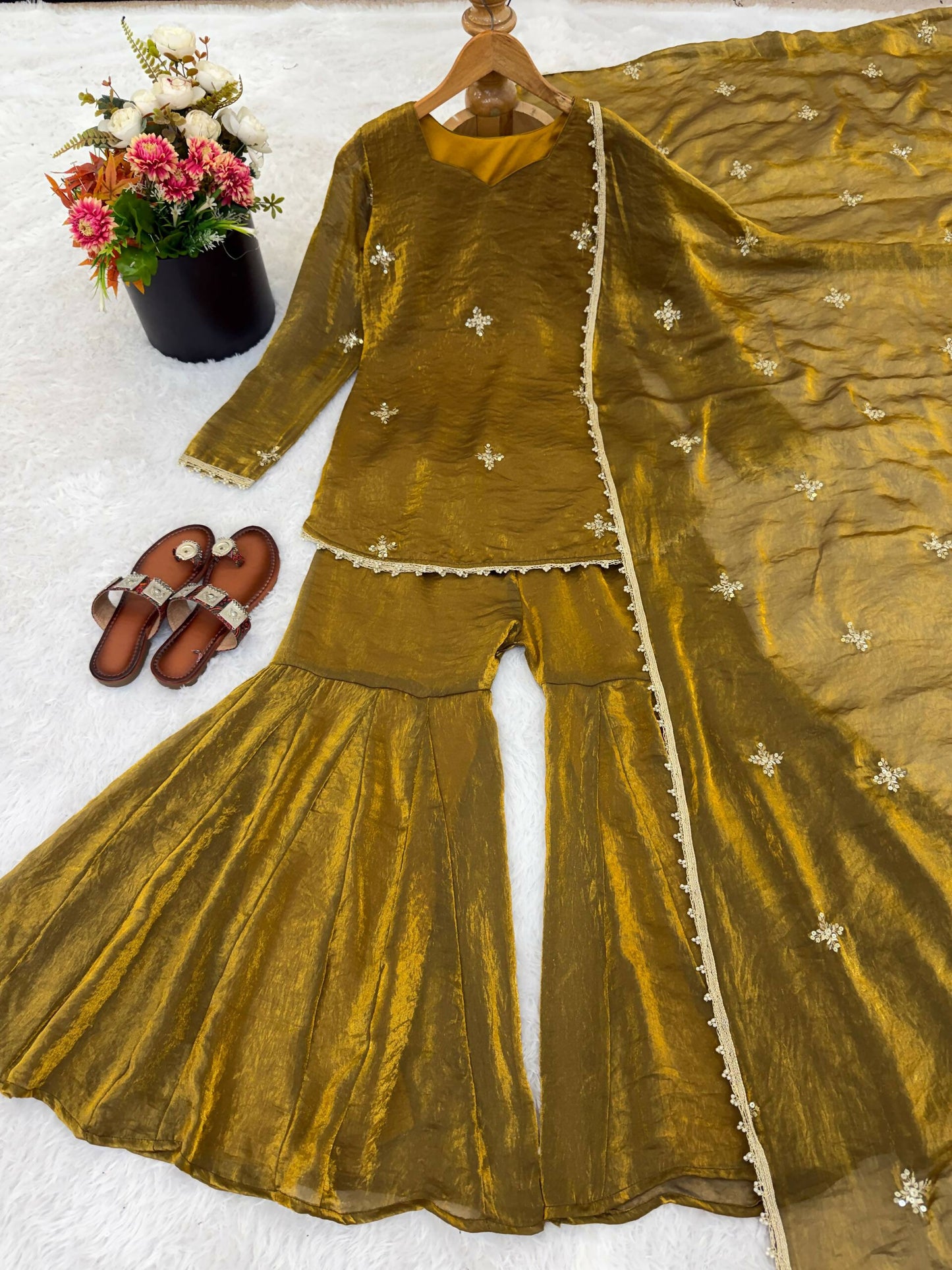 Teeya Creation New Womens Trendy Embroidery Sequence Work Kurta Set - Dista
