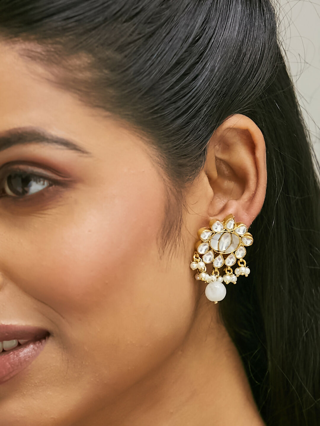 Nuyug 22K Gold-Plated Elegant MOP Studded Ethnic Pearl Drop Stud Earrings