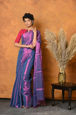 Thumbnail for Very Much Indian Fusion Cotton Tissue Shimmer Saree - Dual Tone Purple - Distacart