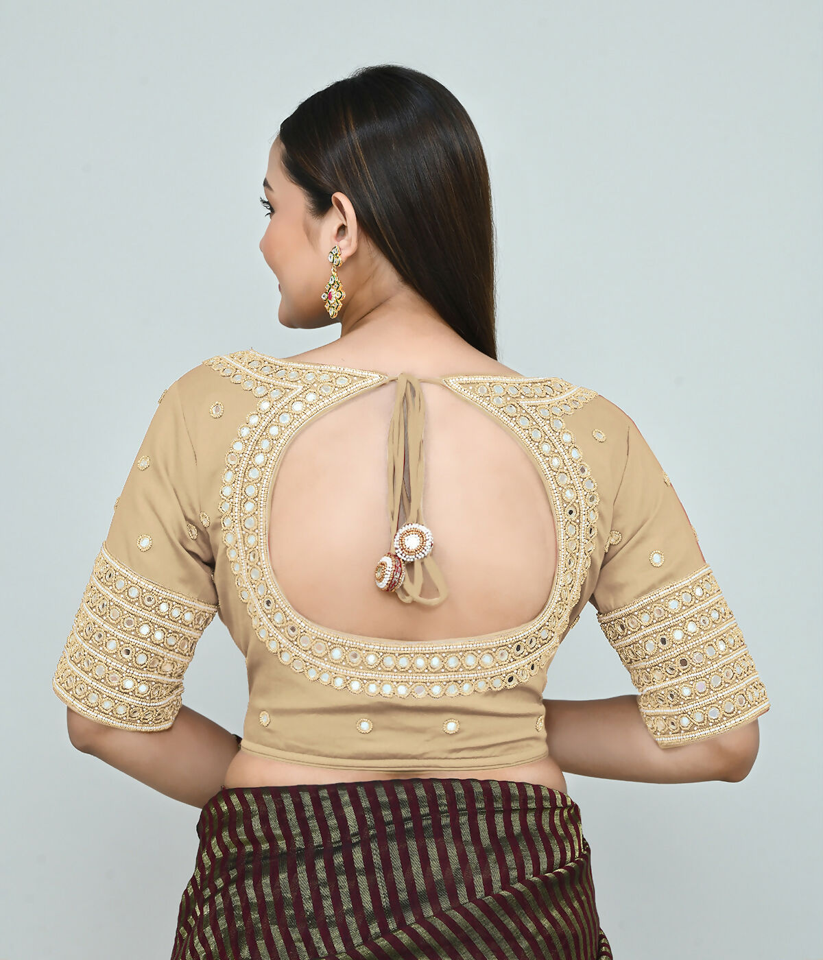 Joban Fashion Women's Beige Embroidered Stitched Blouse