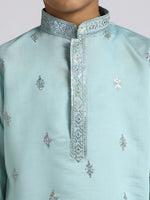 Thumbnail for Joban Fashion Kids Island Ethnic Wear with Silk Sequence Embroidery Kurta and Pyjama Set - Teal Blue - Distacart