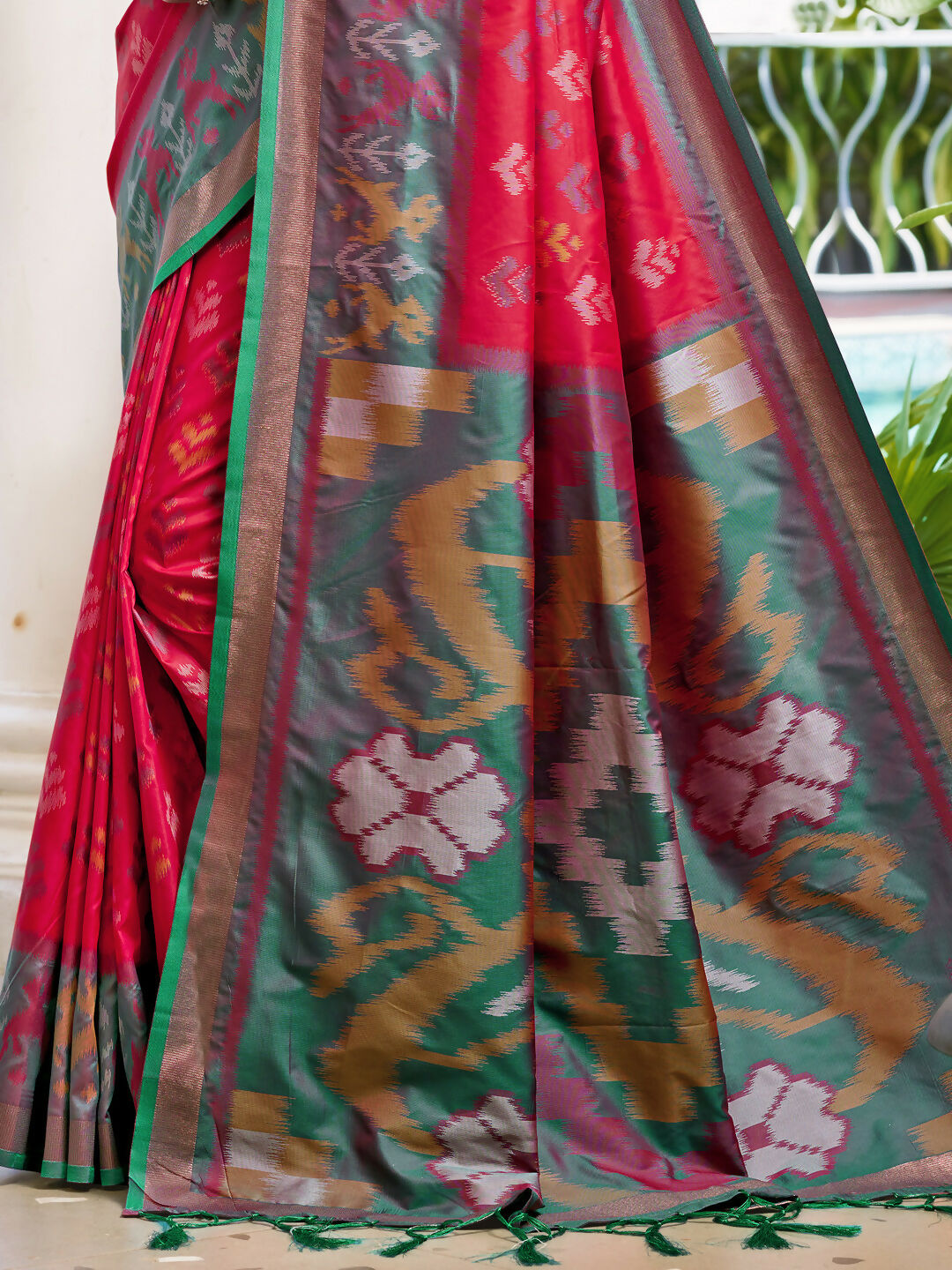 Shree Shyam Fashion Pochampalli Silk Red Saree - Distacart