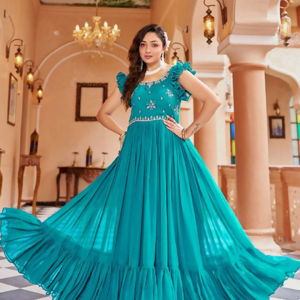 Joban Fashion Rama Green Readymade Dress With Sequins embroidery Work - Distacart