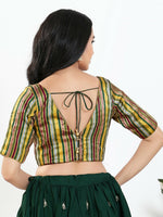 Thumbnail for Joban Fashion Green Multi Brocade Padded Blouse With V Neck Elbow Sleeves - Distacart