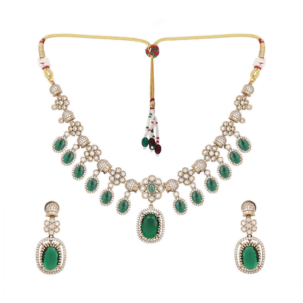 Nuyug 18K Gold Plated Emerald Blossom Necklace Set - Distacart
