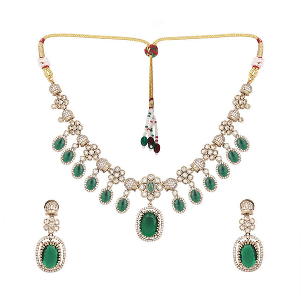 Nuyug 18K Gold Plated Emerald Blossom Necklace Set