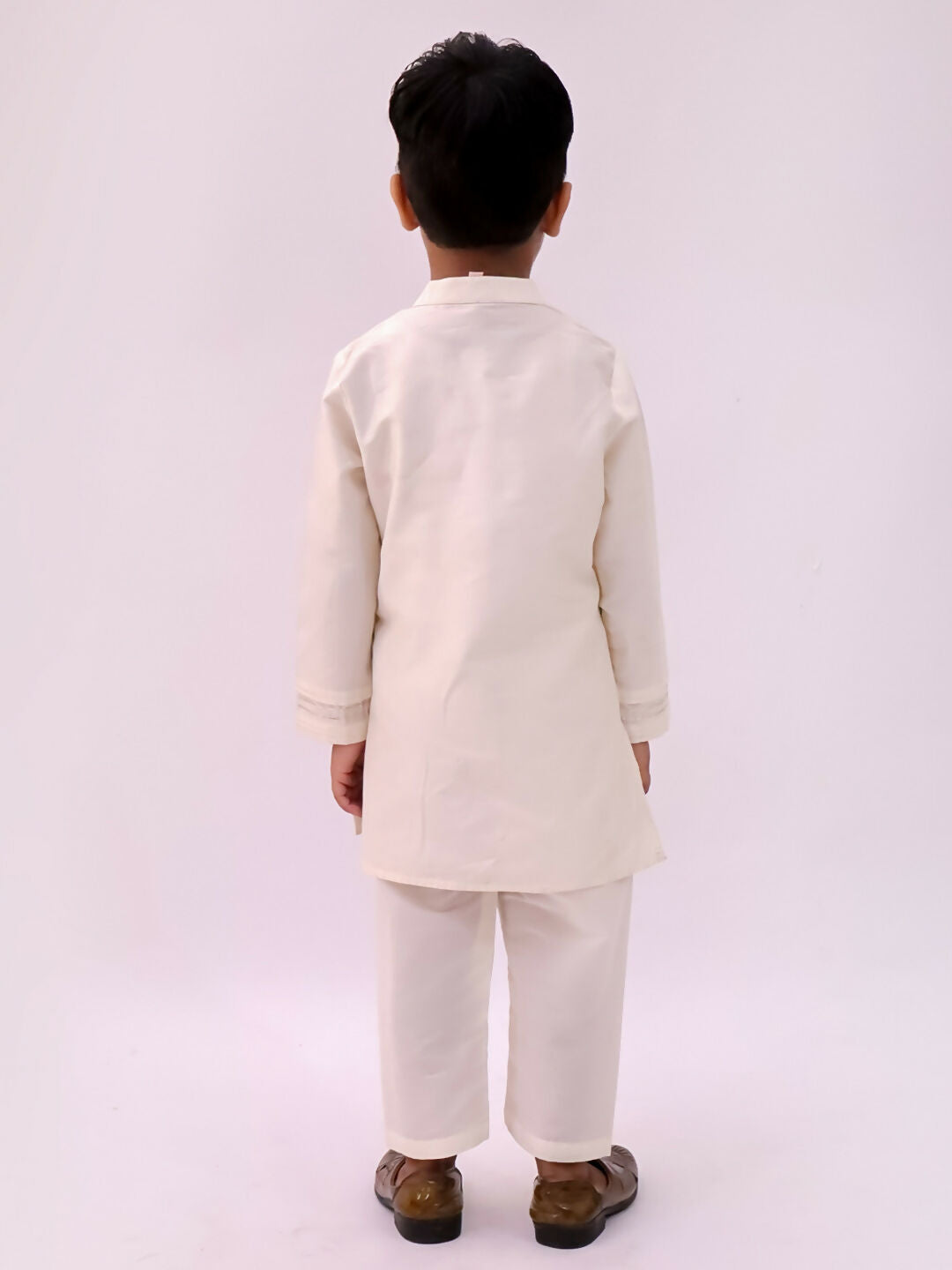 Lil Drama Mishti White Kurta Pyjama and Jacket For Boys