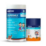 Thumbnail for Gritzo SuperMilk Overall Growth (2-6y Boy & Girl) (Double Chocolate) with Super Gummies (Natural Orange Flavour) - Distacart