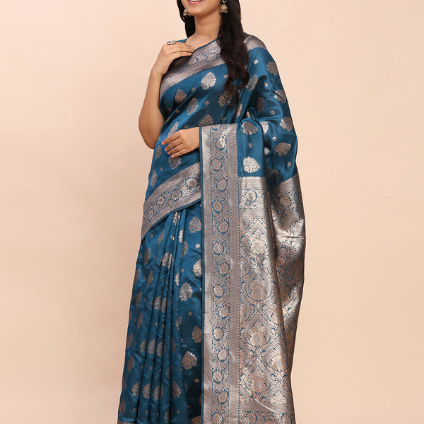 Astita Banarasi Silk Teal Blue Saree