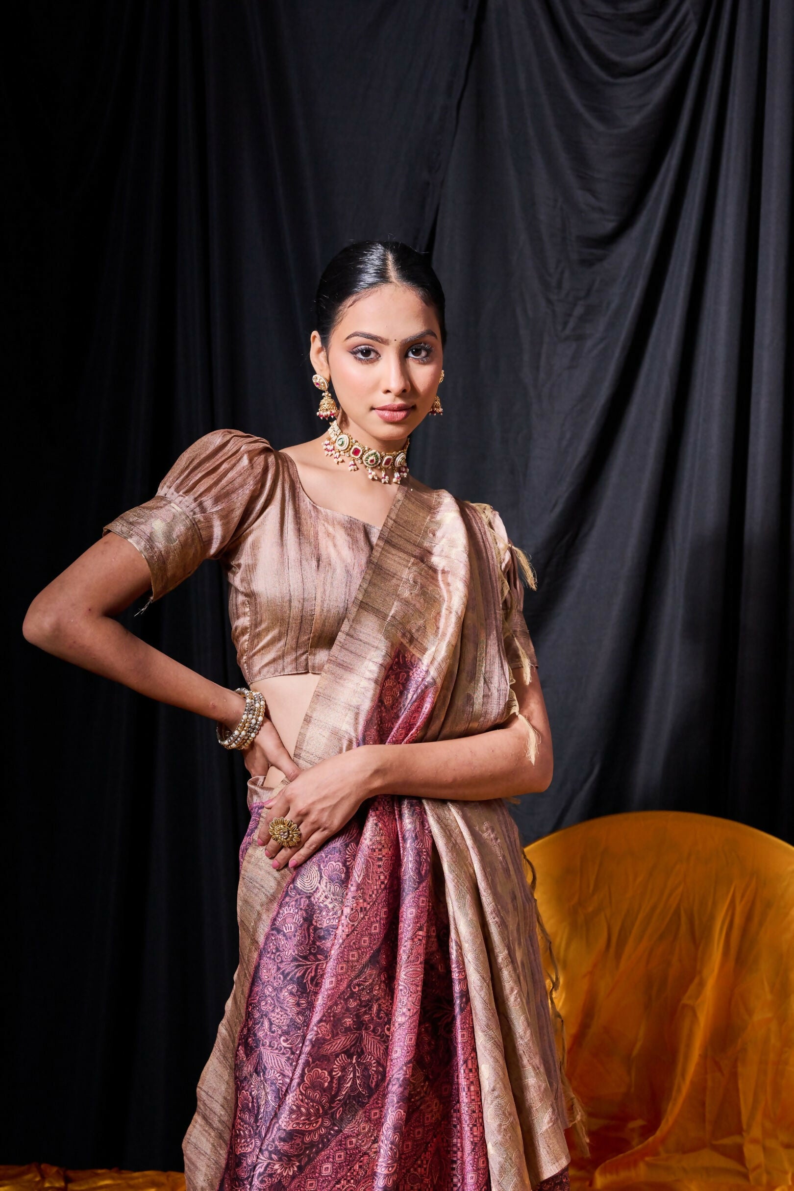 Vishnu Weaves Women's Wine Tussar Silk Zari Woven Saree with Blouse - Distacart