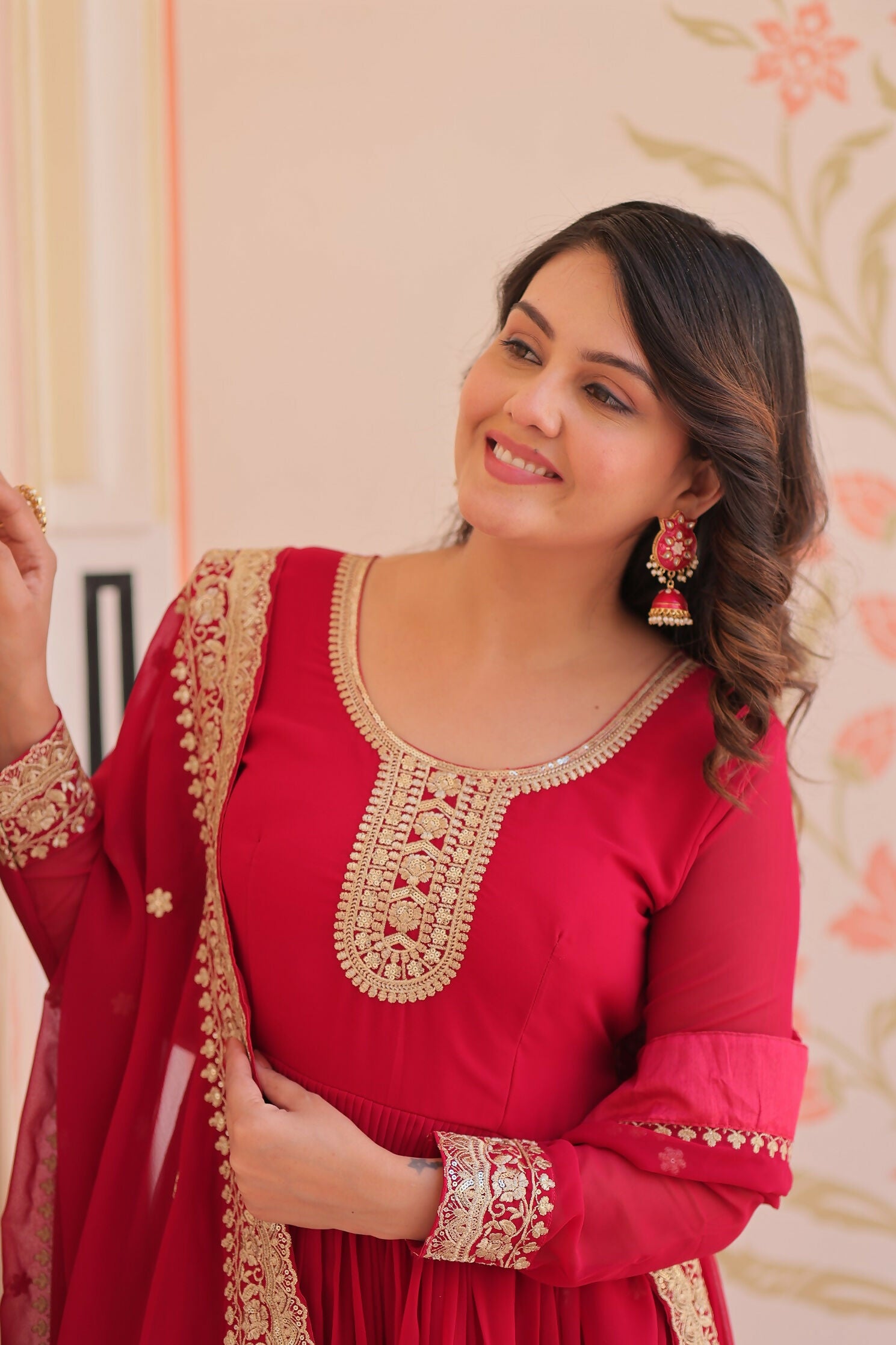 Joban Fashion Maroon Georgette Sequence Embroidery Work Kurta Set