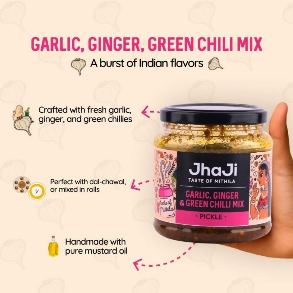 Jhaji Taste of Mithila Garlic, Ginger, Chilli Mix Pickle - Distacart