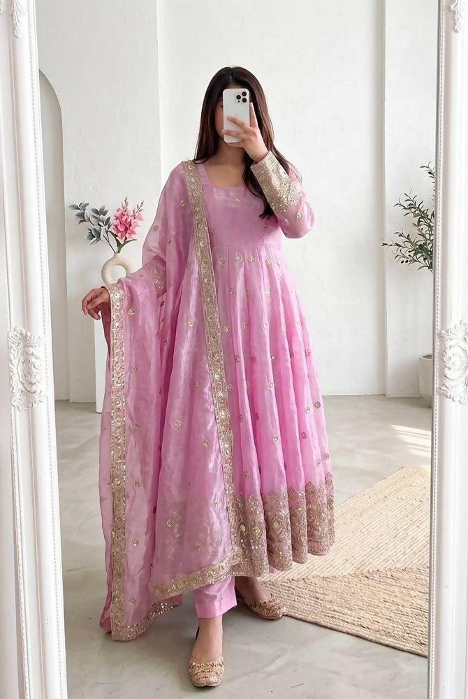 Teeya Creation New Latest Trendy Elegant Pink Festive Anarkali Suit for Women - Dista