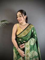 Thumbnail for Joban Fashion Green Paisley Soft Silk Banarasi Saree - Distacart
