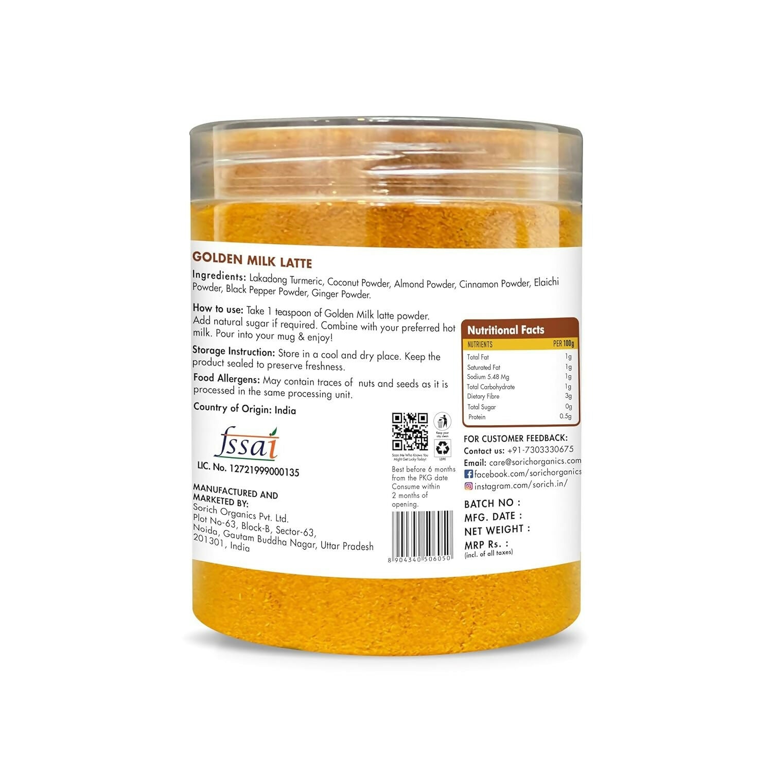 Sorich Organics Golden Milk Turmeric Latte Mix Powder - Distacart