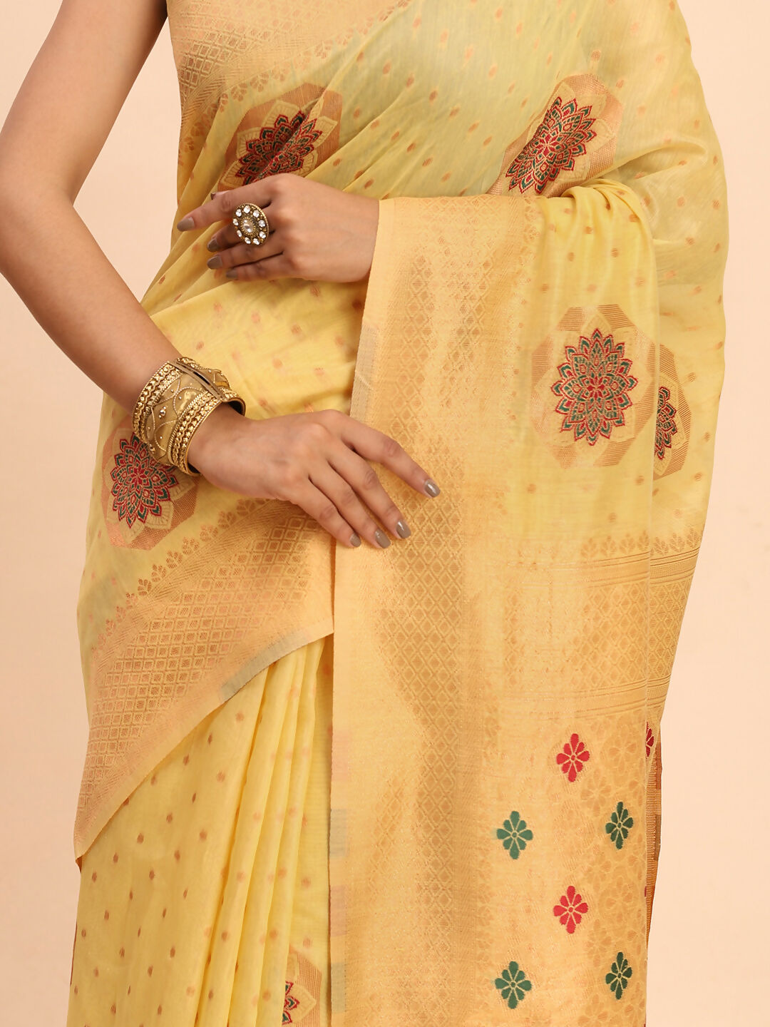 Astita Linen Cotton Yellow Saree