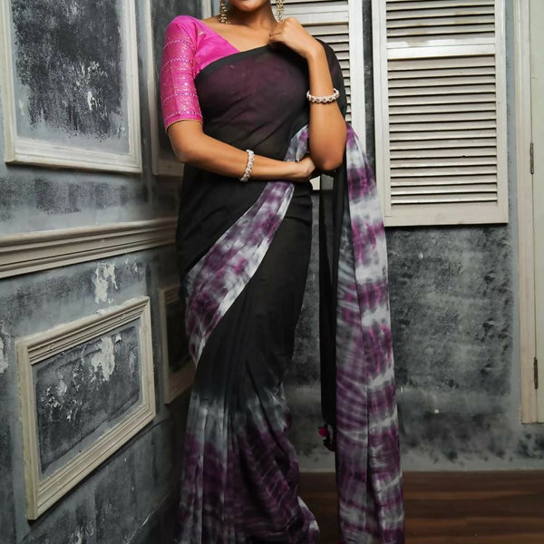 Exclusive Collection Black Violet Beautiful Super Soft Most Comfortable Pure Mul Cotton Saree