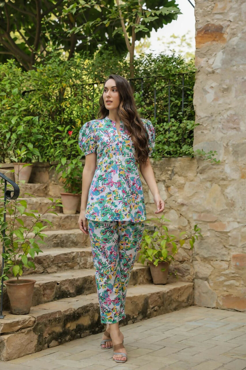 Preksha Creation Indian Designer Cotton Blend Women And Girl Co-Ord Set - Blue - Distacart