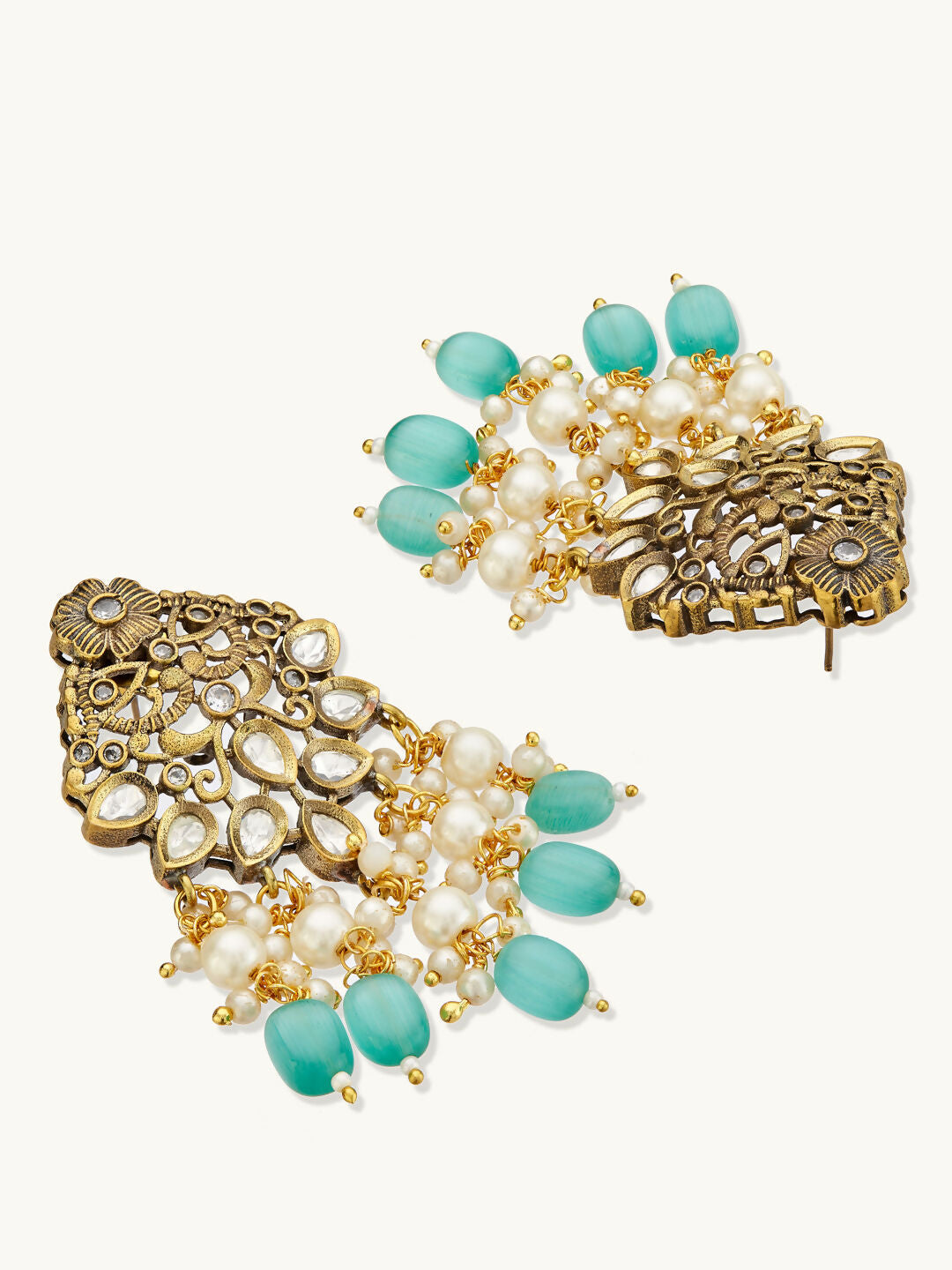 Nuyug 22K Gold-Plated Zircon Studded & Stone Beaded Strings Necklace Set - Distacart