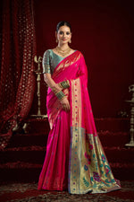 Thumbnail for Joban Fashion Pink Paithani Silk Blend Butti Saree