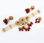 Thumbnail for Jewel City Handcrafted Kundan & Pearl Choker Set - Traditional Gold-Plated Bridal Jewelry with Maroon Accents for Weddings - Distacart